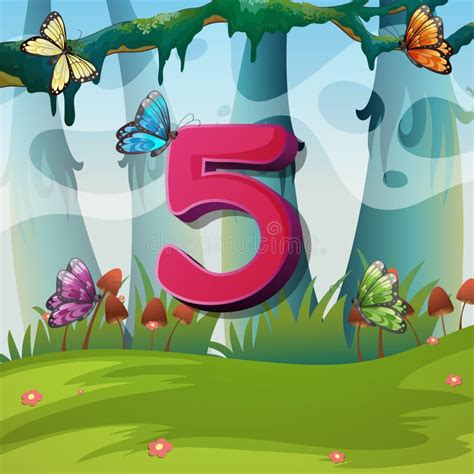 Number Five 5 Butterflies Garden Stock Illustrations 3 Number Five 5