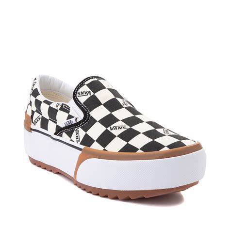 Vans Slip On Stacked Checkerboard Skate Shoe Black White Journeys