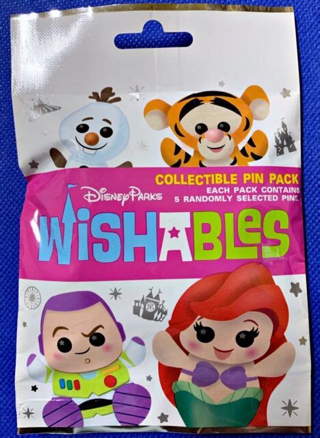 Disney Parks Wishables Mystery Pin Bag Wishable Pack 5 Pins Sealed