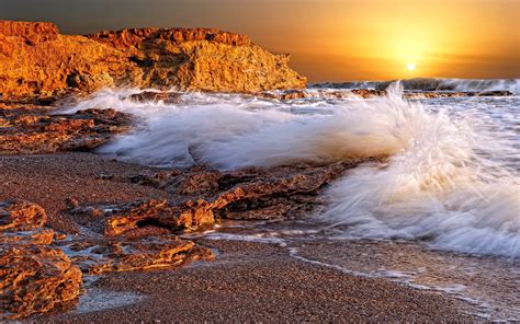 Sunset Beach Ocean Waves Wallpaper 2560x1600 32124