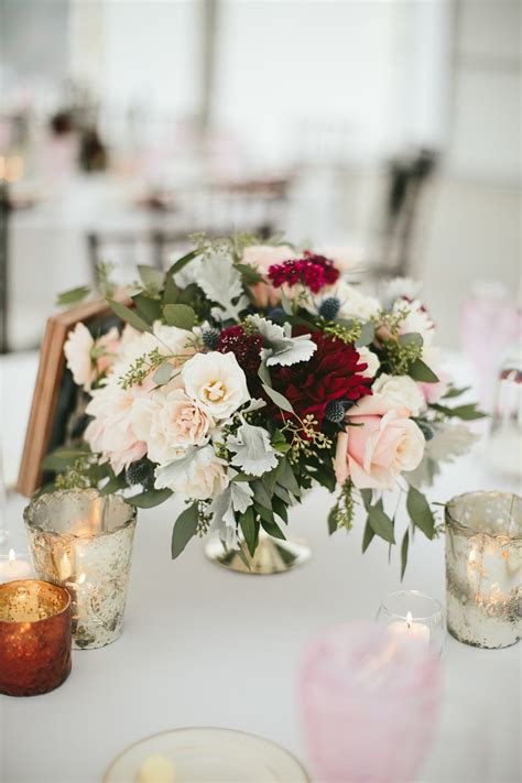 Wedding Centerpiece In Blush And Burgundy Flower Centerpieces Wedding