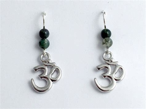 Pewter And Sterling Silver Om Symbol Dangle Earrings Omkara Aum Hindu