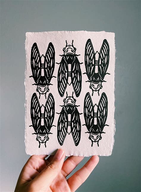 Cicada Linocut Print On Handmade Paper Etsy
