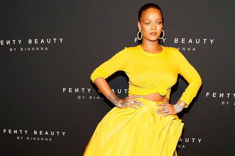 Rihanna Stuns In Yellow Oscar De La Renta Set At Fenty Beauty Launch