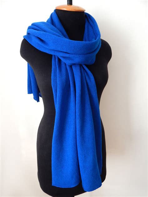 Knitted Bright Blue Merino Scarf Cornflower Wool Scarf Etsy