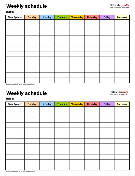 Free Weekly Schedules For Excel Templates
