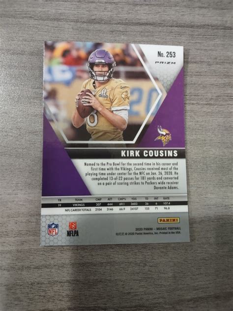 2020 Panini Mosaic Kirk Cousins Silver Prizm Pro Bowl Minnesota Vikings Ebay