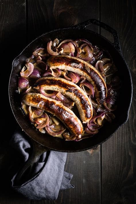 It doesn't really matter how you cook bratwurst. One-Skillet Bratwurst + Caramelized Onions Recipe