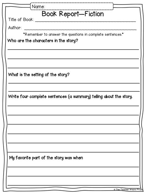 Second Grade Book Report Template