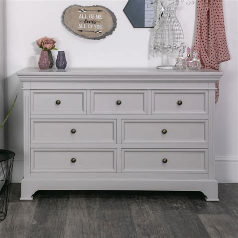 Large Grey Wood 7 Drawer Chest Of Drawers Vintage Chic Bedroom