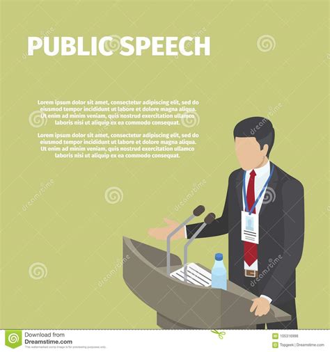 Businessman Stands Behind Podium On Public Speech Stock Vector
