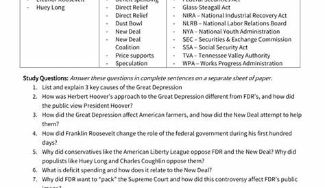 great depression worksheet 8th grade