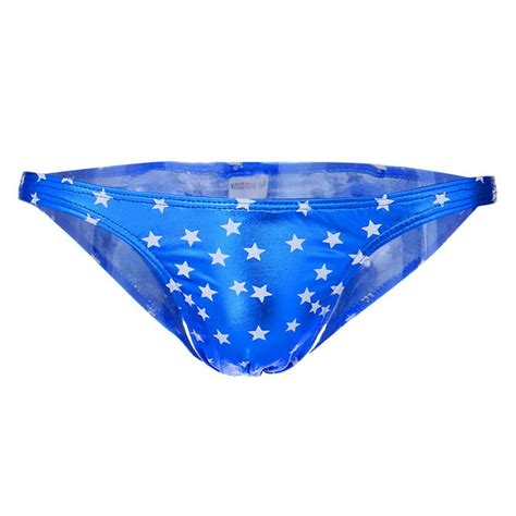 Yiwula Yiwula New Men Sexy Artificial Leather Star Print Underpant Soft Brief Underwear