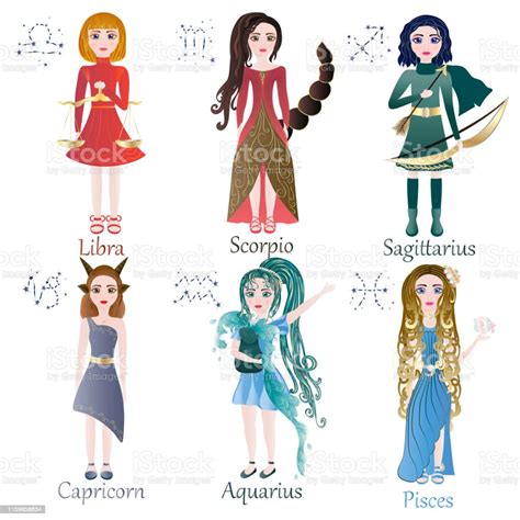 Collection Astrological Signs In Chibi Style Stock Illustration