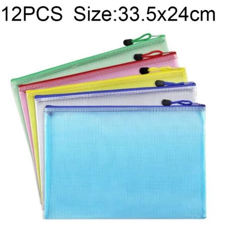 Files And Folders 12 Pcs Zipper Plastic Mesh Stationery Bag Random