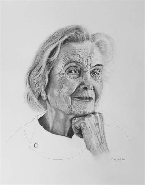 Beautiful Old Women Pencil Drawing By Bert De Ruiter Tekenpotlood