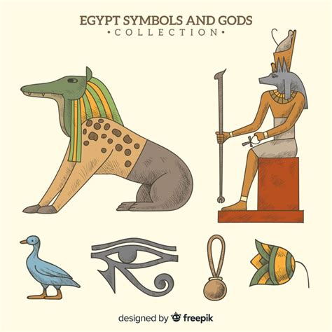 Hand Getekend Egyptische Symbolen En Goden Collectie Gratis Vector