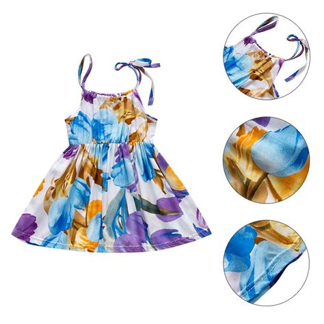 Girls Dress Summer Sleeveless Flower Print Dress Cotton Spandex Cute