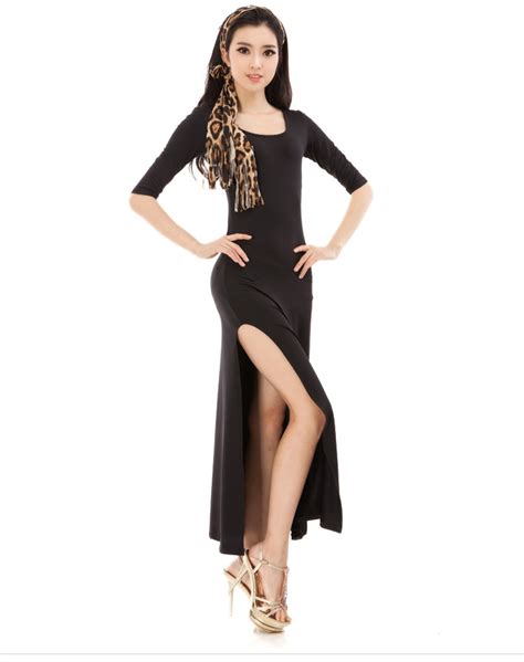 Black Sexy Wholesale Free Shipping Lady Latin Dance Dress Women Ballroom Dress Latin Dance Long