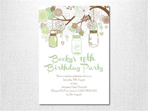 Leaf Green Invite ~ Mason Jar Invite ~ Garden Party~ Hanging Jars Invite ~ Outdoor Invitation 