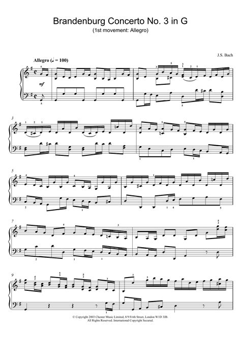 Brandenburg Concerto No 3 In G 1st Movement Allegro Sheet Music Johann Sebastian Bach