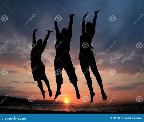Three People Jumping Stock Image Image 1607961
