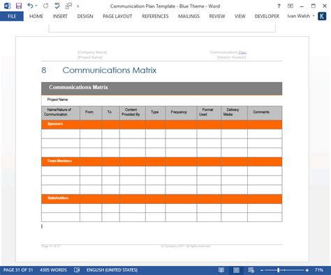 Communication Plan Template Ms Office Templates Forms Checklists