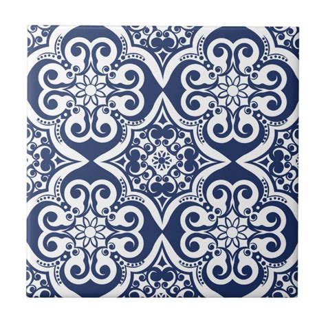 Blue And White Moroccan Pattern Tile Zazzle Com Blue Tile Floor