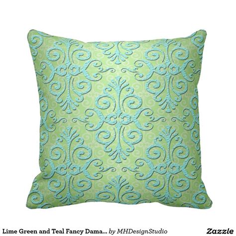 Lime Green and Teal Fancy Damask Throw Pillow | Zazzle.com in 2021 | Damask pillows, Damask ...
