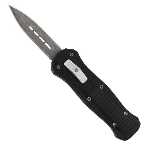 55 Mini Otf Black Automatic Knife Damascus Dagger