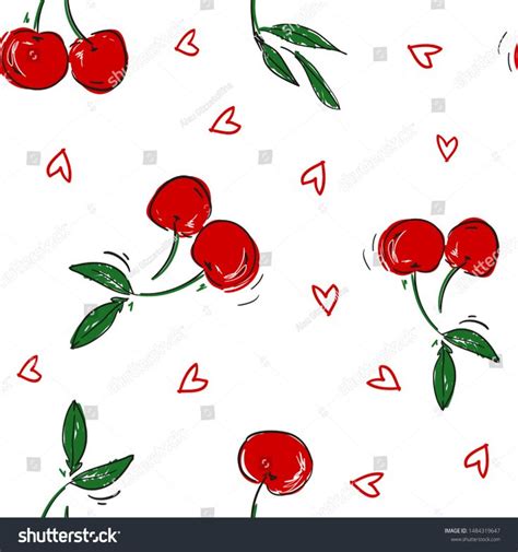 Cute Cherry Heart Print Pattern Seamless Stock Vector Royalty Free
