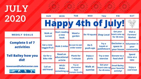 July Wellness Calendar Hallett Center Of Crosby