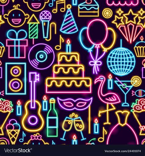 Birthday Party Neon Seamless Pattern Royalty Free Vector