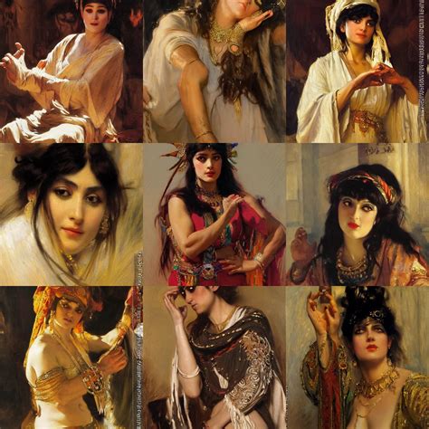 Krea Orientalism Beautiful Priestess With Bangs And Thick Dark Curls