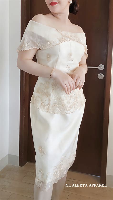 Modern Filipiniana High Quality Off Shoulder Barong Dress Lazada Ph