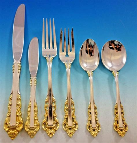 Professional flatware sets supplier, 江苏省 丹阳市. Medici Gold Accent by Gorham Sterling Silver Flatware Set for 8 Service 53 pcs at 1stdibs