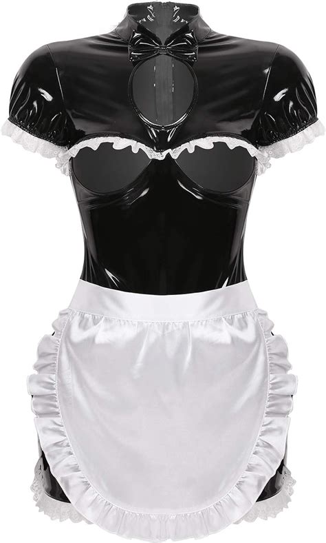 Freebily Women S French Maid Cosplay Costume Wet Look Pvc Leather