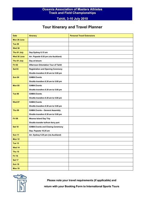 Printable Travel Itinerary Template