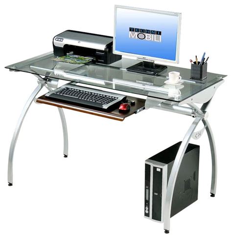 Techni Mobili Glass Top Computer Desk In Clear Desks And Hutches By