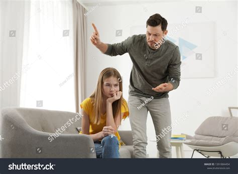 Father Scolding His Teenager Daughter Home Stock Photo 1391884454