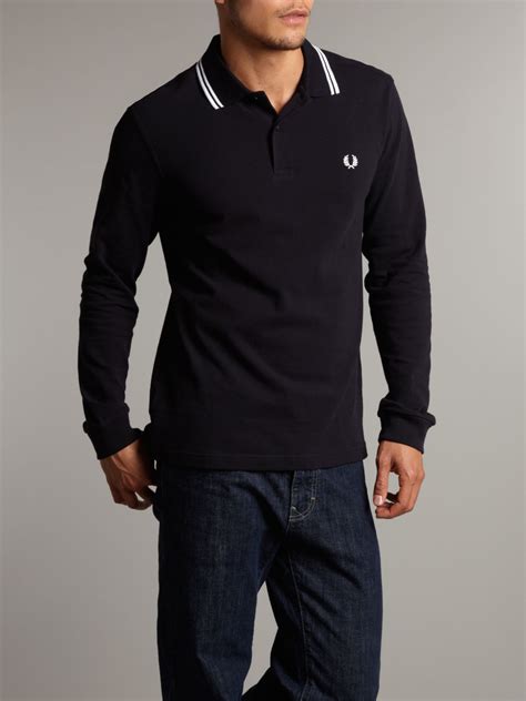 Fred Perry Twin Tipped Long Sleeve Polo Shirt In Blue For Men Lyst