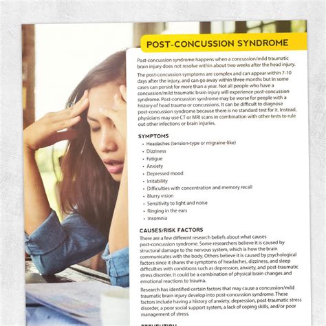 Post Concussion Syndrome Adult And Pediatric Printable Resources For Speech And Occupational