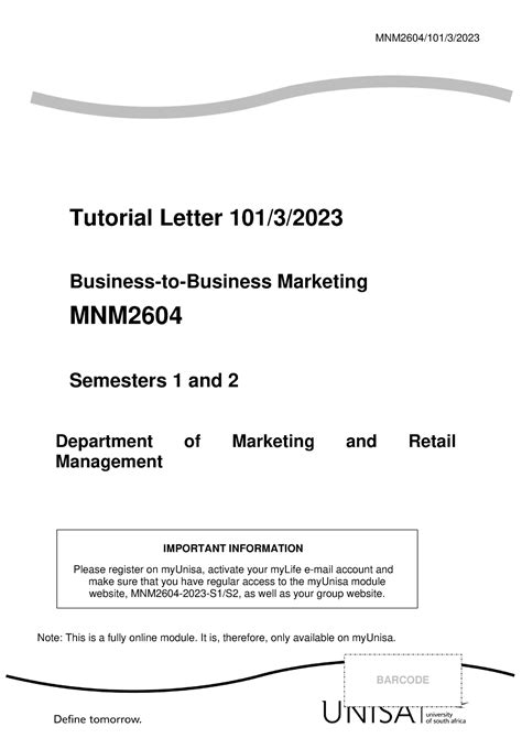 101 2023 3 B Tutorial 2023 Mnm26041013 Tutorial Letter 1013