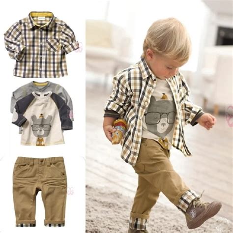 2017 Baby Boys Clothes Sets Kids 3 Pieces Clothing Suit Boy Grid Shirt