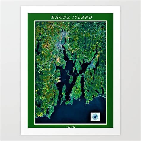 Map Of Rhode Island Ocean State Narragansett Bay Art Print By