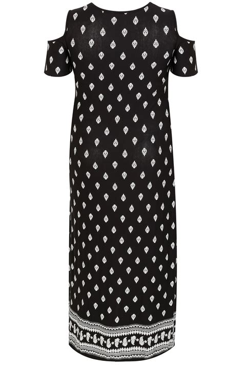 Bump It Up Maternity Black And White Paisley Print Cold Shoulder Maxi