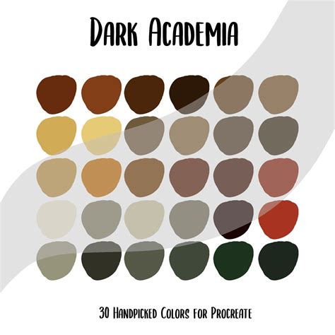 Dark Academia Procreate Color Palette Ipad Swatches For Moody Dark