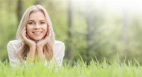 Pretty Girl Laying On Grass Stock Image Image Of Outdoors Leisure