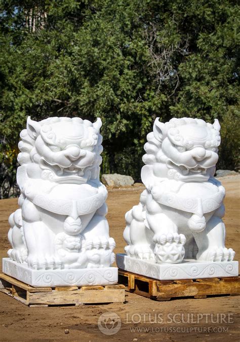 Sold Huge Pair Of White Marble Guardian Foo Dogs Shishi Guardian Lions