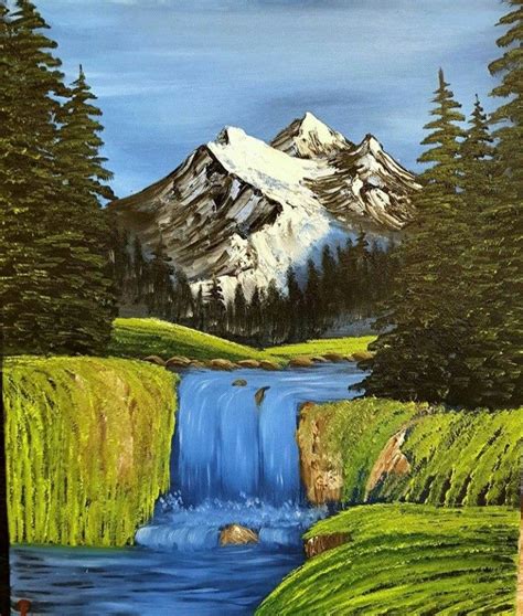 Waterfall Painting Inspired By Bob Ross Valley Waterfall Snowy